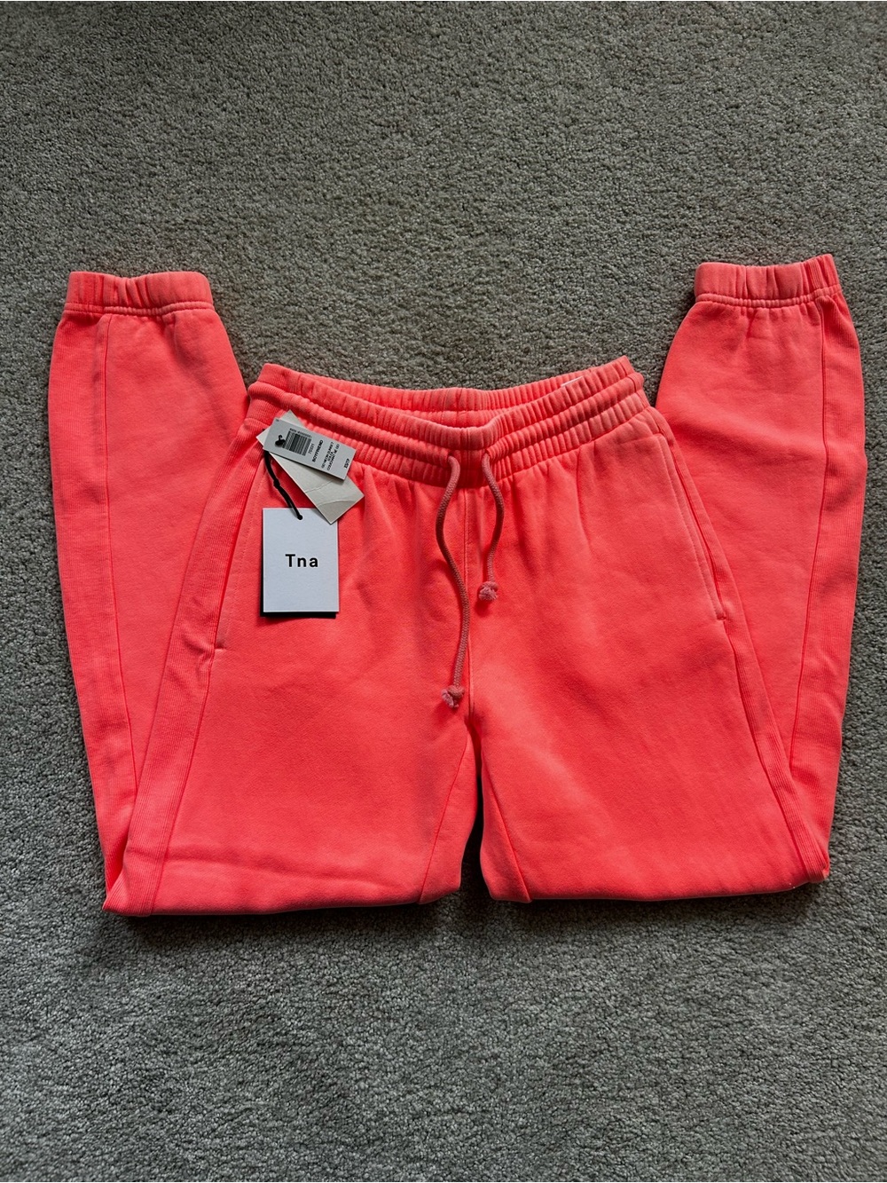 Aritzia Tna Cozy Fleece Neon Coral Drawstring Boyfriend Sweatpants NWT Size XS